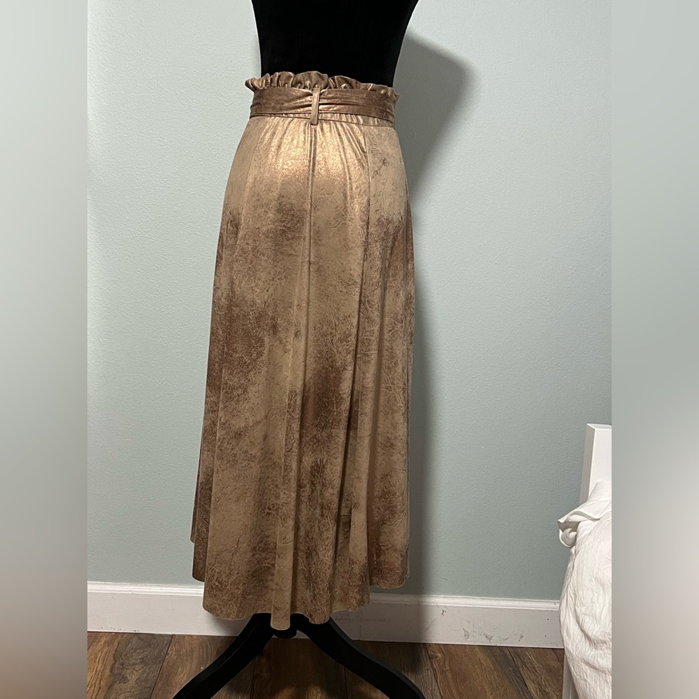 Zara Basic Metallic Gold Button Front Belted Faux… - image 6